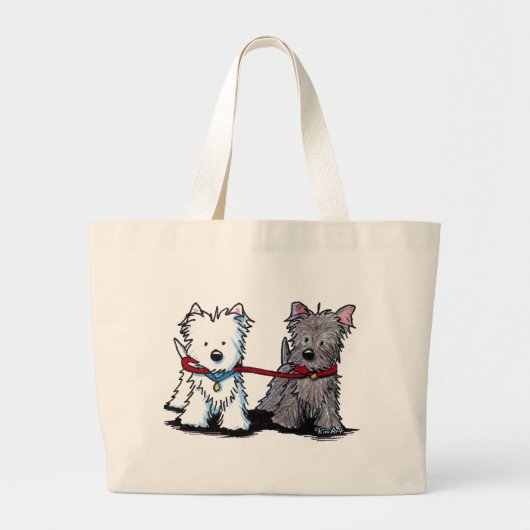 KiniArt Terrier Walking Buddies Grote Tote Bag (Voorkant)