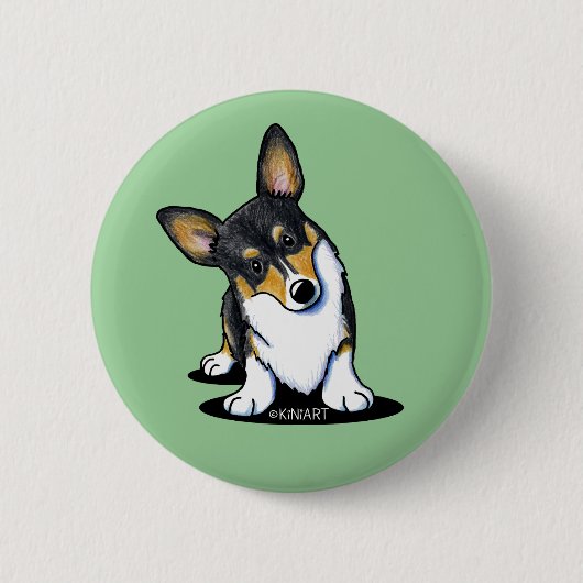 KiniArt Tri Curious Corgi Button (Voorkant)