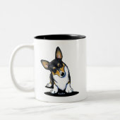 KiniArt Tri Curious Corgi Tweekleurige Koffiemok (Links)