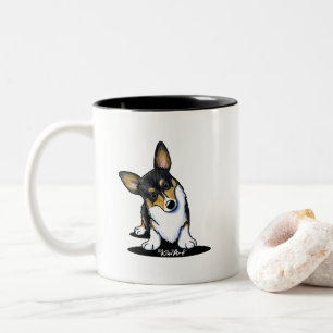 KiniArt Tri Curious Corgi Tweekleurige Koffiemok