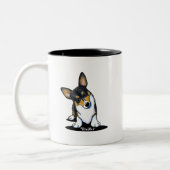 KiniArt Tri Curious Corgi Tweekleurige Koffiemok (Links)