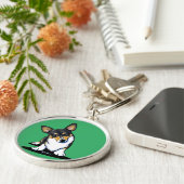 KiniArt Tri Nieuwsgierige Corgi Sleutelhanger (Zijkant)