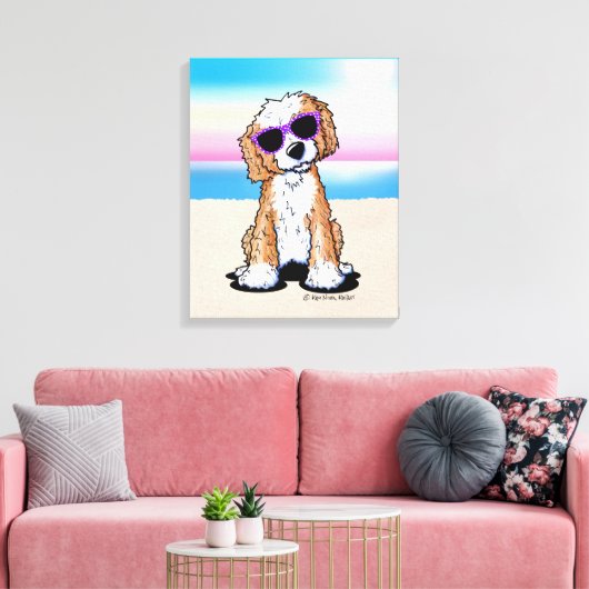 KiniArt Tuxedo Doodle Dog Beach Canvas Afdruk (Insitu (Woonkamer))