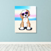 KiniArt Tuxedo Doodle Dog Beach Canvas Afdruk (Insitu (Houten vloer))