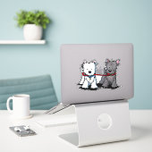 KiniArt Walking Terrier Duo Vinyl Sticker (Laptop op bureau)