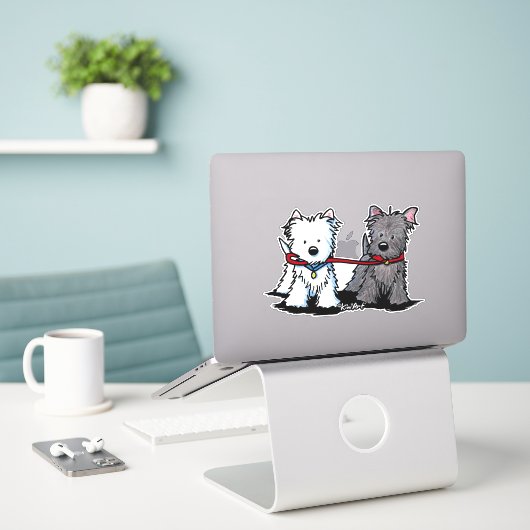 KiniArt Walking Terrier Duo Vinyl Sticker (Laptop op bureau)