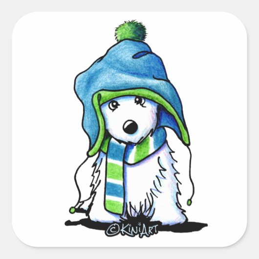 KiniArt Wee Winter Westie Vierkante Sticker (Voorkant)