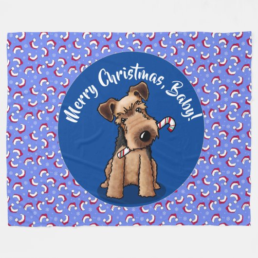 KiniArt Welsh Terrier Kerst Fleece Deken (Voorkant (Horizontaal))