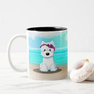 KiniArt™️ Westie Beach Blossom Tweekleurige Koffiemok
