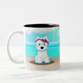 KiniArt™️ Westie Beach Blossom Tweekleurige Koffiemok (Links)
