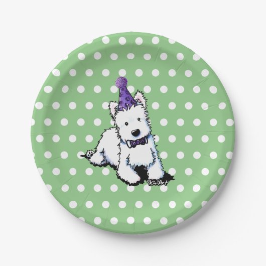 KiniArt Westie Birthday Papieren Bordje (Voorkant)