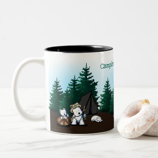 KiniArt Westie Camping Tweekleurige Koffiemok (Met donut)