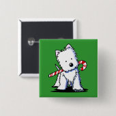 KiniArt Westie Candy Cane Cutie Pin Vierkante Button 5,1 Cm (Voorkant /achterkant)