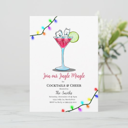 KiniArt Westie Christmas Party Invitations Feestdagenkaart (Staand voorkant)