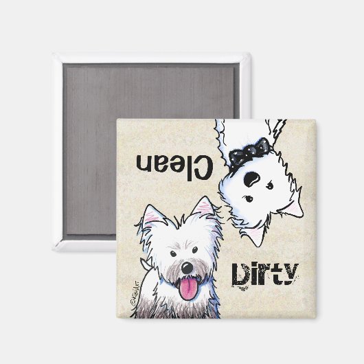 KiniArt Westie Clean Dirty Dishwasher magnet (Voorkant / Achterkant)