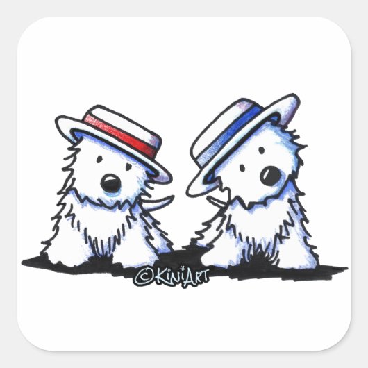 KiniArt Westie Dancing Duo Vierkante Sticker (Voorkant)