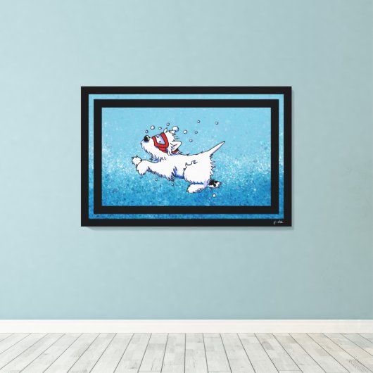 KiniArt Westie Diver Canvas Afdruk (Insitu (Houten vloer))