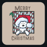 -KiniArt Westie Dog Christmas Square Sticke Vierkante Sticker<br><div class="desc">Kerst vintage KiniArt Westie Terriër hondenkunst door Hedendaagse PUP Artiest,  Kim NIles. © Kim Niles,  KiniArt™ - Alle rechten voorbehouden</div>