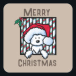 -KiniArt Westie Dog Christmas Square Sticke Vierkante Sticker<br><div class="desc">Kerst vintage KiniArt Westie Terriër hondenkunst door Hedendaagse PUP Artiest,  Kim NIles. © Kim Niles,  KiniArt™ - Alle rechten voorbehouden</div>