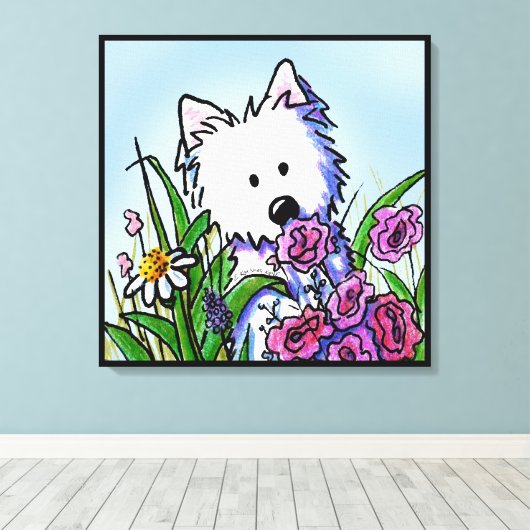 KiniArt Westie Dog Garden Helper Canvas Afdruk (Insitu (Houten vloer))