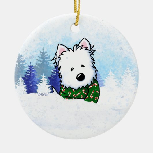 KiniArt Westie Dog Kerstmis Keramisch Ornament (Voorkant)