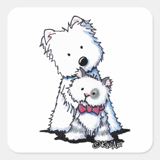 KiniArt Westie en Tilly Cat Vierkante Sticker (Voorkant)