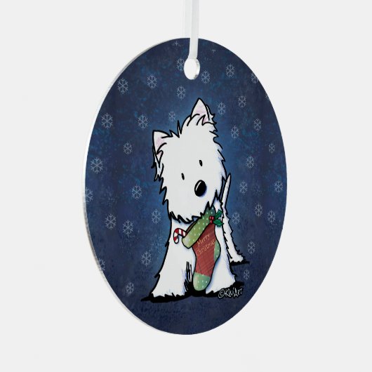 KiniArt Westie Festive kerstmetaal Ornament (Voorkant Rechts)