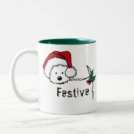 KiniArt Westie Festive kerstMok Tweekleurige Koffiemok (Links)