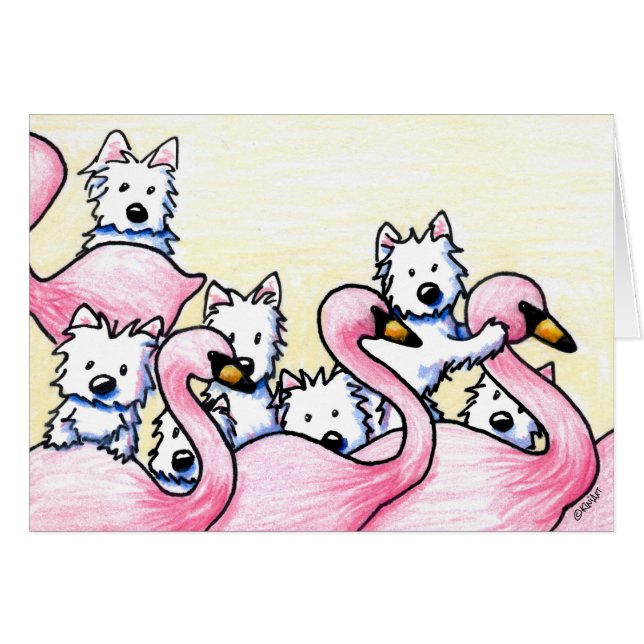 KiniArt Westie Flamingos (Voorkant Horizontaal)