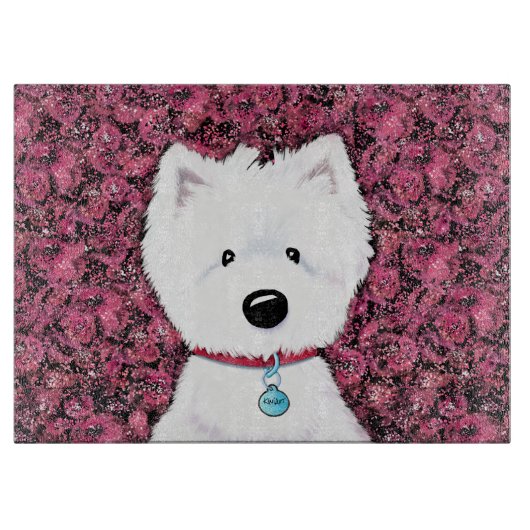 KiniArt Westie Floral Impression Snijplank (Voorkant)