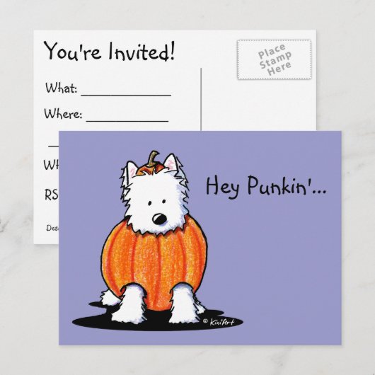 KiniArt Westie Halloween Feestuitnodiging Briefkaa Uitnodiging Briefkaart (Voorkant / Achterkant)