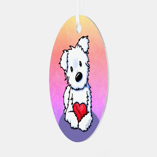 KiniArt Westie Hart Keramische Versiering Metalen Ornament (Voorkant links)