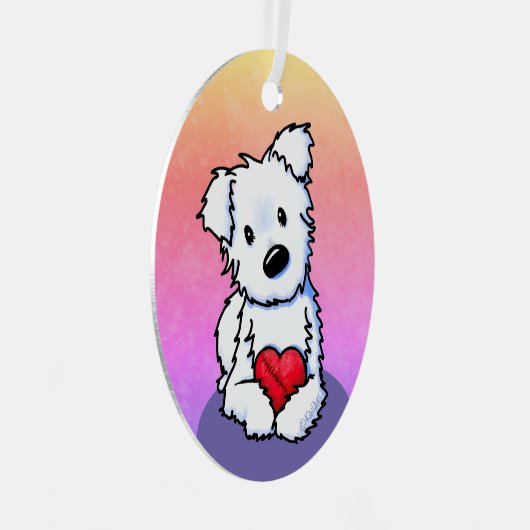 KiniArt Westie Hart Keramische Versiering Metalen Ornament (Voorkant Rechts)