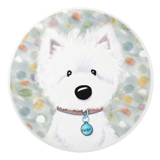 KiniArt Westie Impressions Ceramic Knob. Keramische Knop (Voorkant)