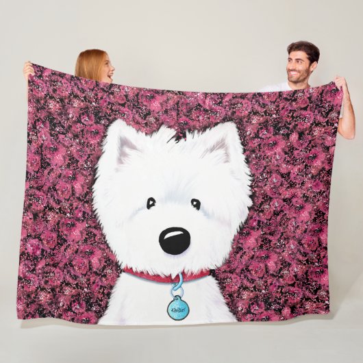 KiniArt Westie Impressions Floral Fleece Blanket Deken (In situ)