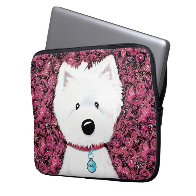 KiniArt Westie Impressions Floral Laptop Sleeve (Voorkant Links)