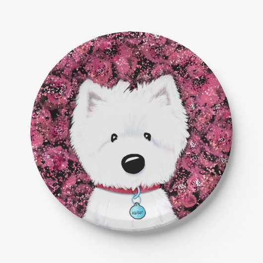 KiniArt Westie Impressions Floral Papieren Bordje (Voorkant)