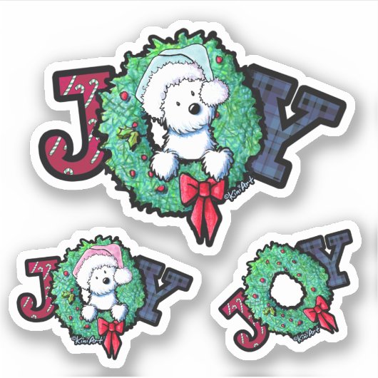 KiniArt Westie Kerstfeest Joy Sticker (Voorkant)