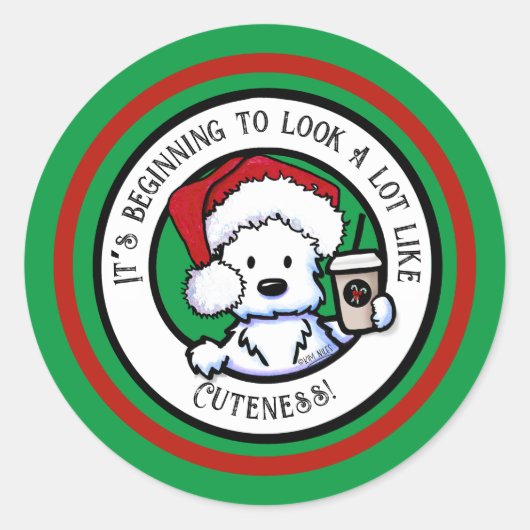 KiniArt Westie Kerstkoffie Stickers (Voorkant)