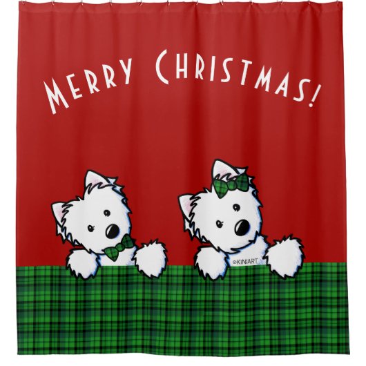 KiniArt Westie Kerstmis Douchegordijn (Voorkant)