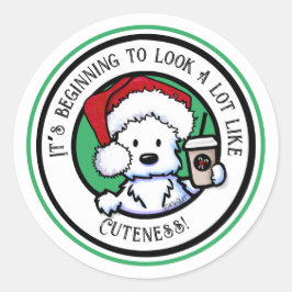 KiniArt Westie Kerstmis Koffie Ronde Sticker