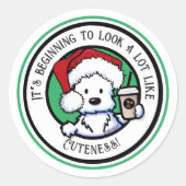 KiniArt Westie Kerstmis Koffie Ronde Sticker (Voorkant)