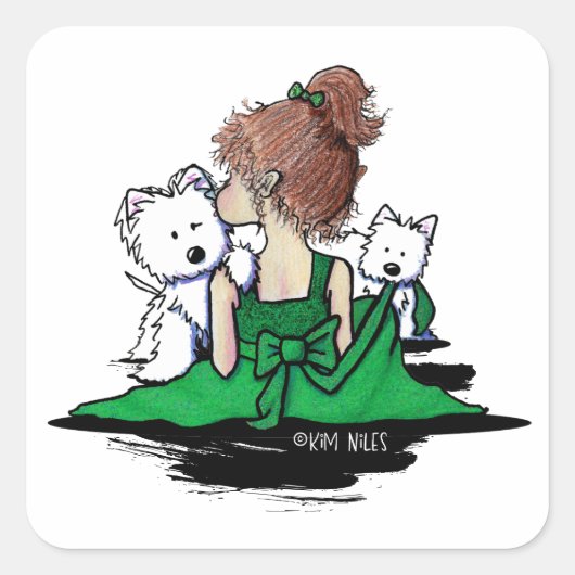 KiniArt Westie Kusjes En Buigingen Vierkante Sticker (Voorkant)