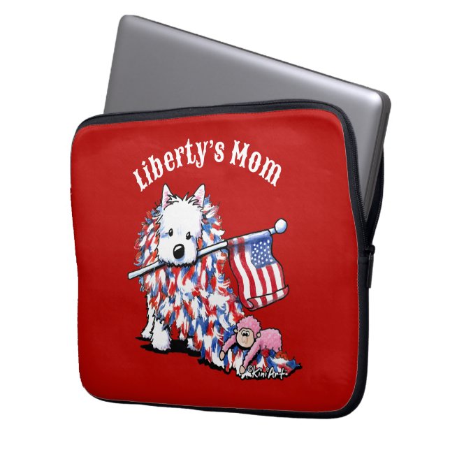 KiniArt Westie Liberty Portrait Laptop Sleeve (Voorkant Links)