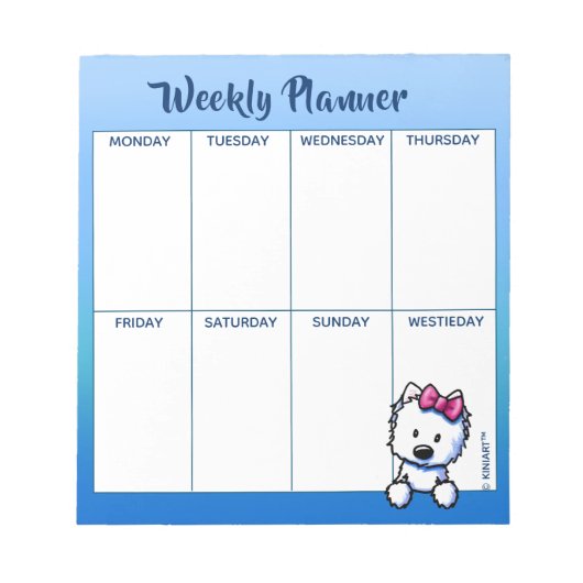 KiniArt Westie Lovers Weekly Schedule Notepad Notitieblok (Voorkant)