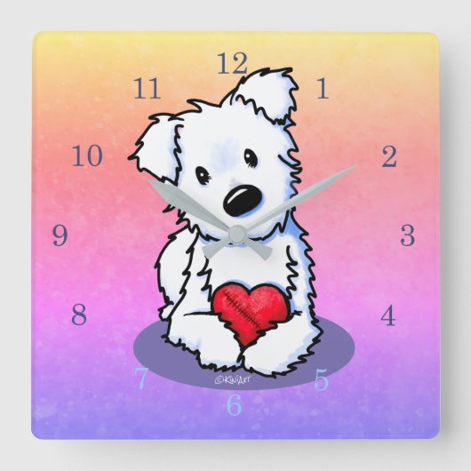 KiniArt Westie Mended Heart Vierkante Klok (Voorkant)
