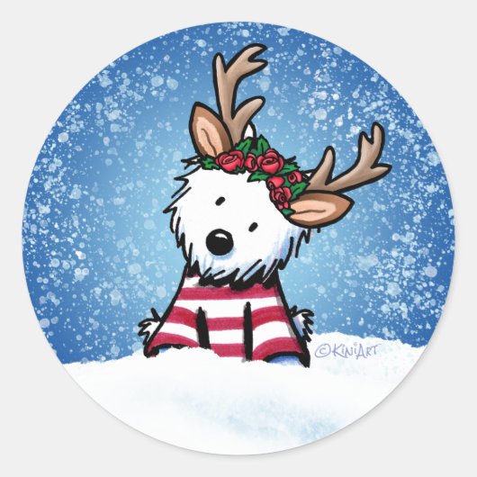 KiniArt Westie Reindeer Stickers (Voorkant)