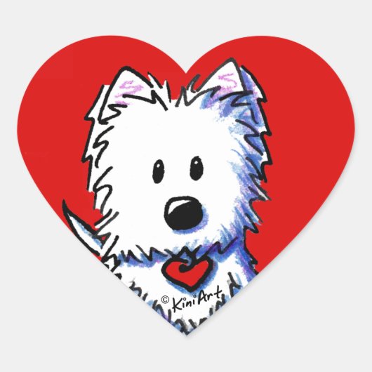 KiniArt Westie Rode Hart Stickers (Voorkant)