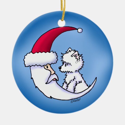KiniArt Westie Santa Moon Keramisch Ornament (Voorkant)