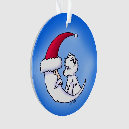 KiniArt Westie Santa Moon Ornament (voorkant)